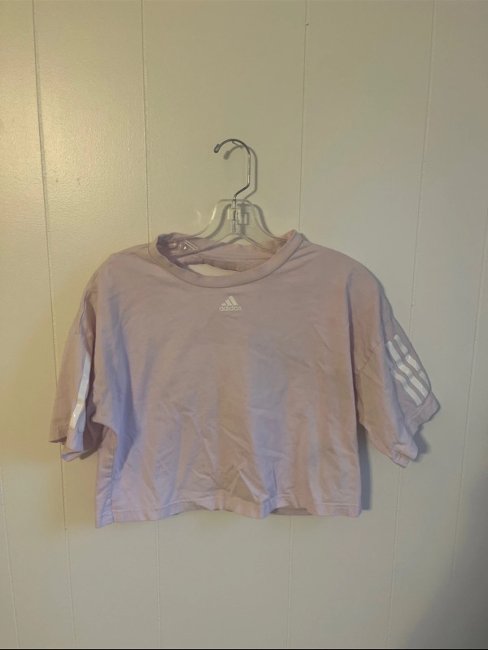 adidas Lavender Short Sleeve Cropped Tee with White Stripes